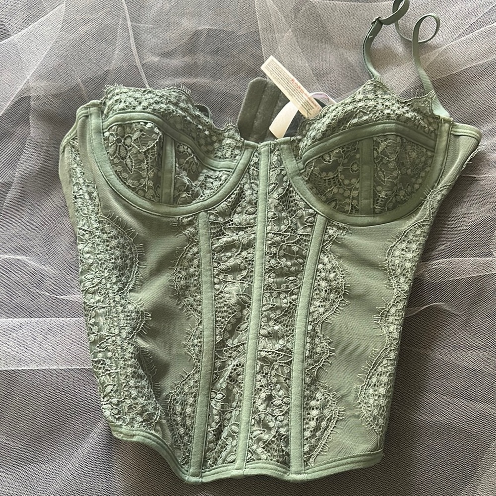 Elegant Lace Corset Top in Sage Green